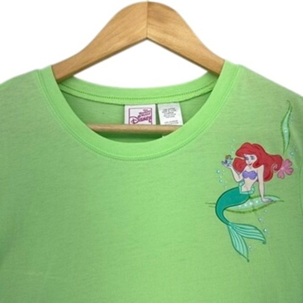 VTG Disney Ariel The Little Mermaid Green Graphic Tee Kids XL 100% Cotton Y2K